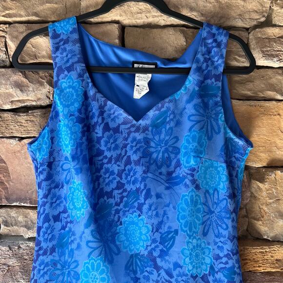 VTG Y2K 10 Asymmetrical Blue Floral High Low Midi Tank Dress 90s Fairy Whimsy - Picture 6 of 13